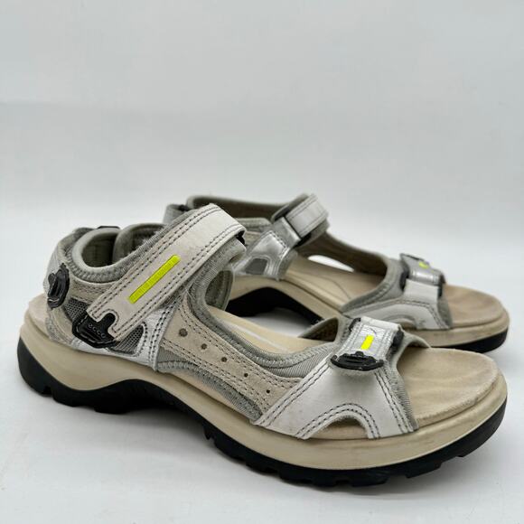 Ecco Women's Strappy Hook and Loop Yucatan Sandals Silver Black EU size 39 - Picture 2 of 7